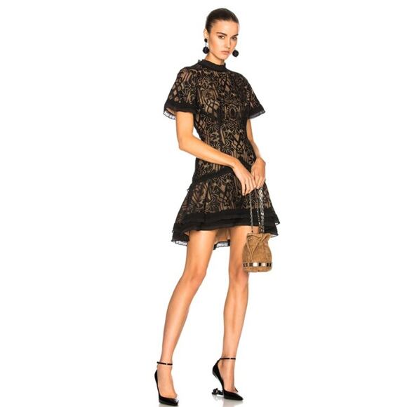 $795 JONATHAN SIMKHAI Tower Mesh Lace Ruffled Cocktail Mini Dress Sz 6 - Picture 1 of 16